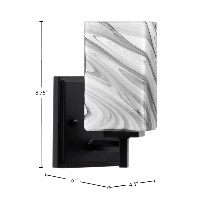 Franklin Wall Sconce, Matte Black Finish, 3.5" Square Onyx Swirl Glass, Matte Black