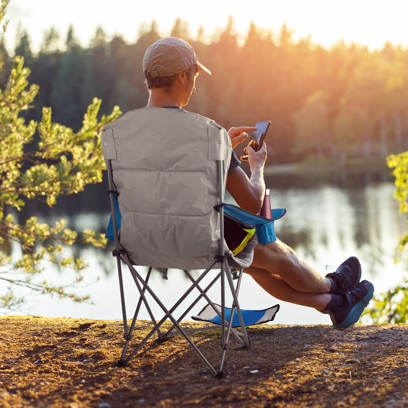 Wakeman Outdoors Camping Chair with Foot Rest - Beach Chair with Footrest, Cupholder, and Cooler Pouch - Portable Chair, Blue