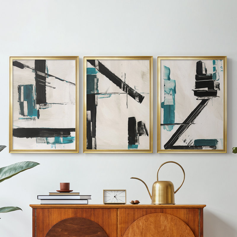 Geometry Notes II  -Custom Framed  Wrapped Gallery Canvas - 3 Pieces