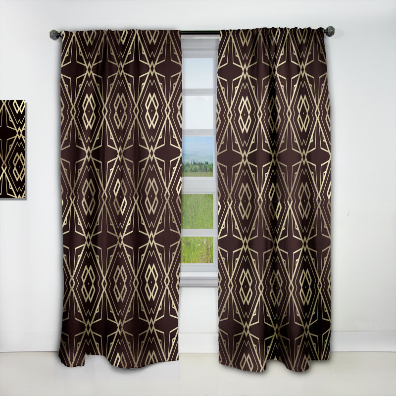 Abstract Curtain Panel, Gold Black Art Deco Pattern Blackout Decor - Gold And Black Art Deco Pattern, 52" W x 84" L