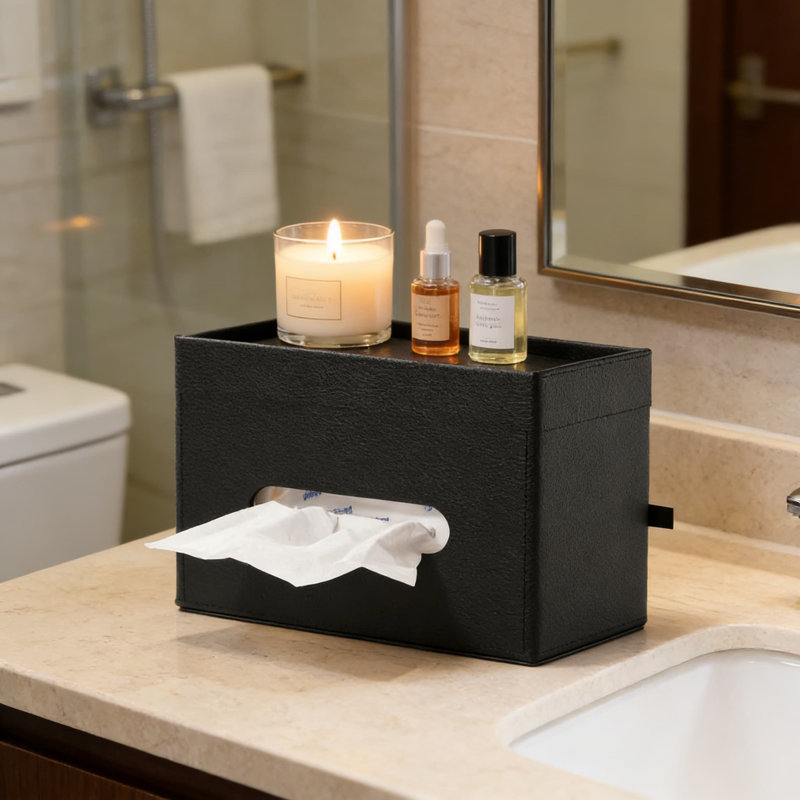 Couvercle de boîte à mouchoirs en cuir avec plateau de rangement, support de boîte à mouchoirs rectangulaire pour bureau, comptoir de salle de bain, table de chevet et décoration intérieure