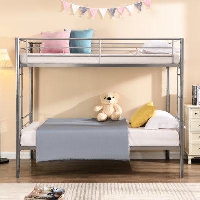Metal Bunk Bed Silver - Modern Bedroom Space Saver Choice, Build, Quiet And Stable Sleep, Large Bearing, Safe Stairs, Setup, Easy Assembly With Clear Directions, All Parts Included, No Box