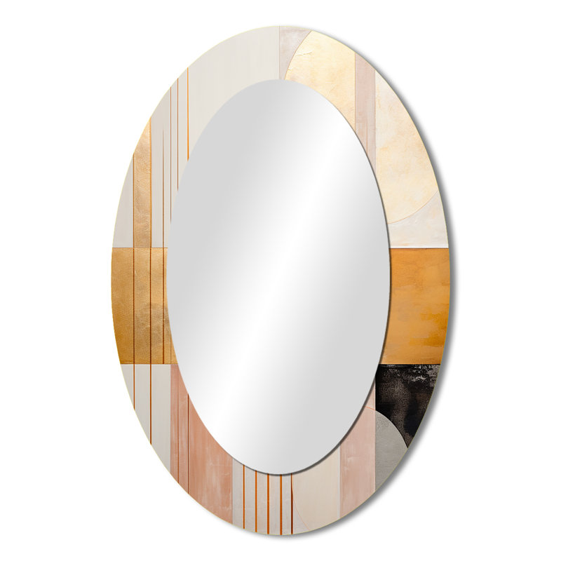 Geometry of Serenity In Pink Vintage Gold III - Modern Oval Wall Mirror, 36" x 24"