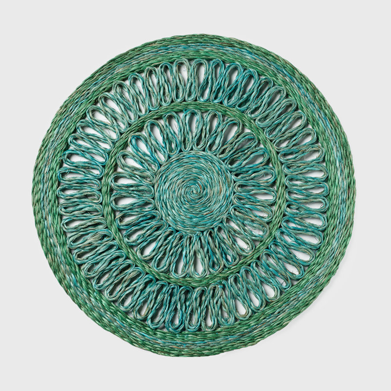100% Abaca Round Placemats, Emerald