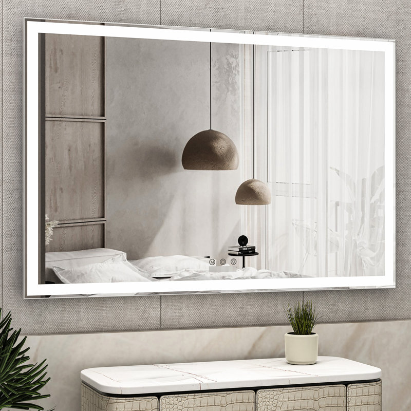 58.61X39.39 Inch Led Bathroom Mirror, Waterproof, Aluminum Frame, 3 Color Versions, Smart Touch Installation Option Feature Functionality System Alternatives, Control Function