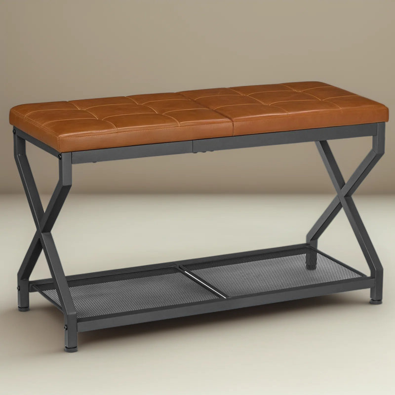 Banc à chaussures avec rangement, banc d'entrée à 2 niveaux avec coussin rembourré et tablette en filet métallique, range-chaussures compact pour porte d'entrée ou couloir, supporte 300 lb