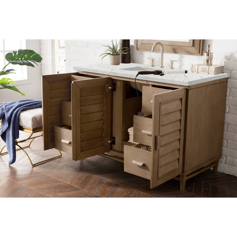 Portland 48'' W Single Vanity, Whitewashed Walnut, Eternal Jasmine Pearl, Widespread