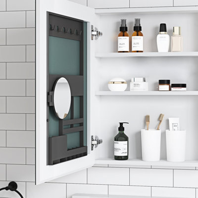 Armoire à pharmacie de salle de bain de 20 po x 26 po avec miroir biseauté - La porte de gauche s'ouvre largement, une grande capacité de rangement, un miroir réfléchissant, du bois d'ingénierie, une charnière à fermeture en douceur avec ouverture de l 20 po x H 26 po