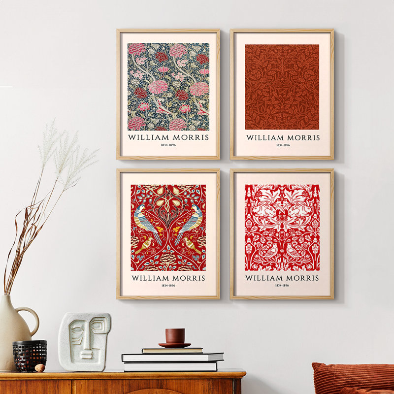 William Morris XVI Framed Print - Set of 4, Natural, 10" H x 32" W