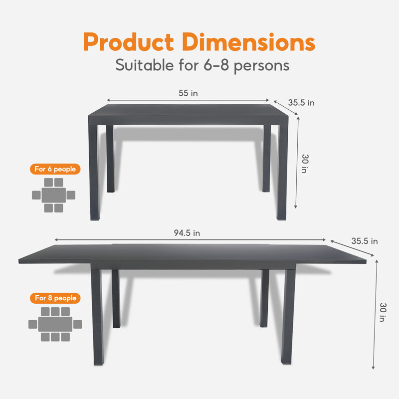 7 Piece Aluminum Outdoor Patio Dining Table Set With Extendable Table And Cushions, 6