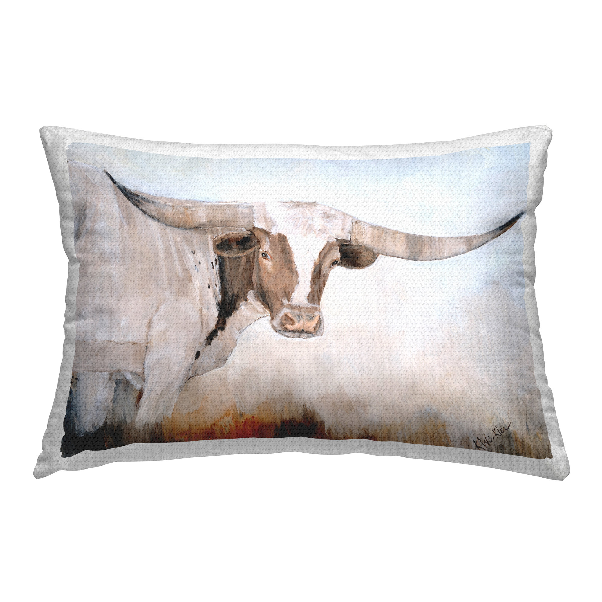 Stupell Industries Abstract Longhorn Cow Outdoor Printed Pillow by ...