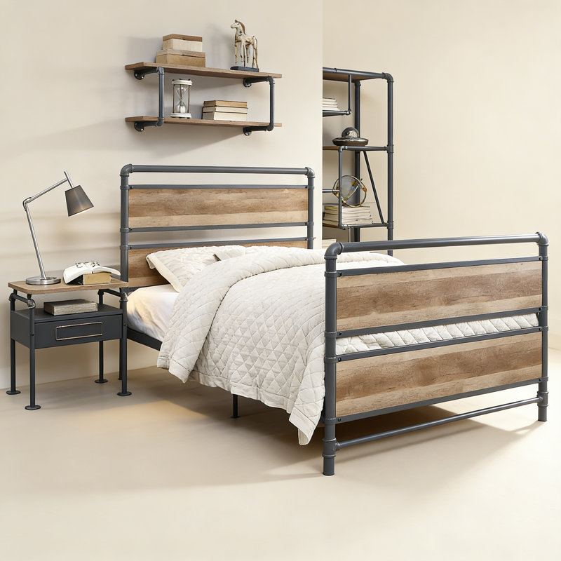 Antique Oak and Sandy Grey 2-Tier Wall Shelf
