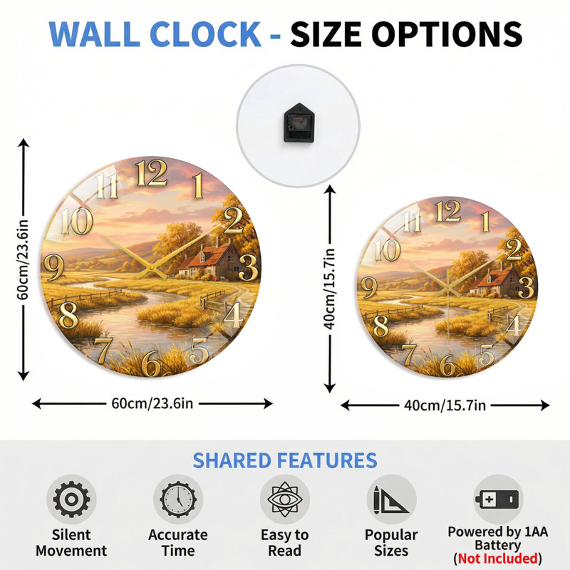 Horloge murale en verre, 60 x 60 cm (23,6 x 23,6 pouces)
