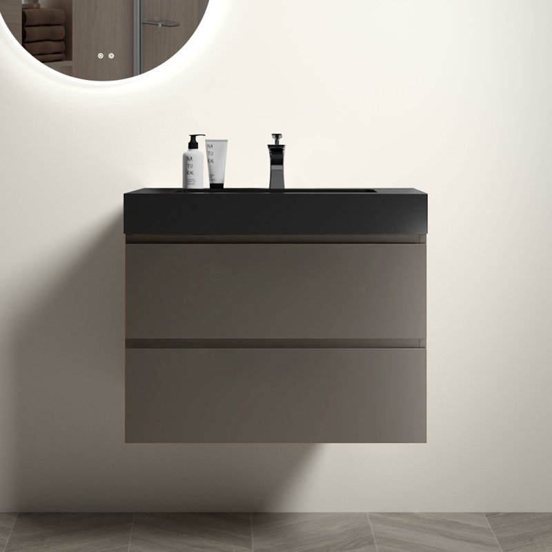 Lavabo de salle de bain gris de 30 po - moderne, grande capacité, surface lisse et silencieuse, design chic, rangement, fonctionnalité