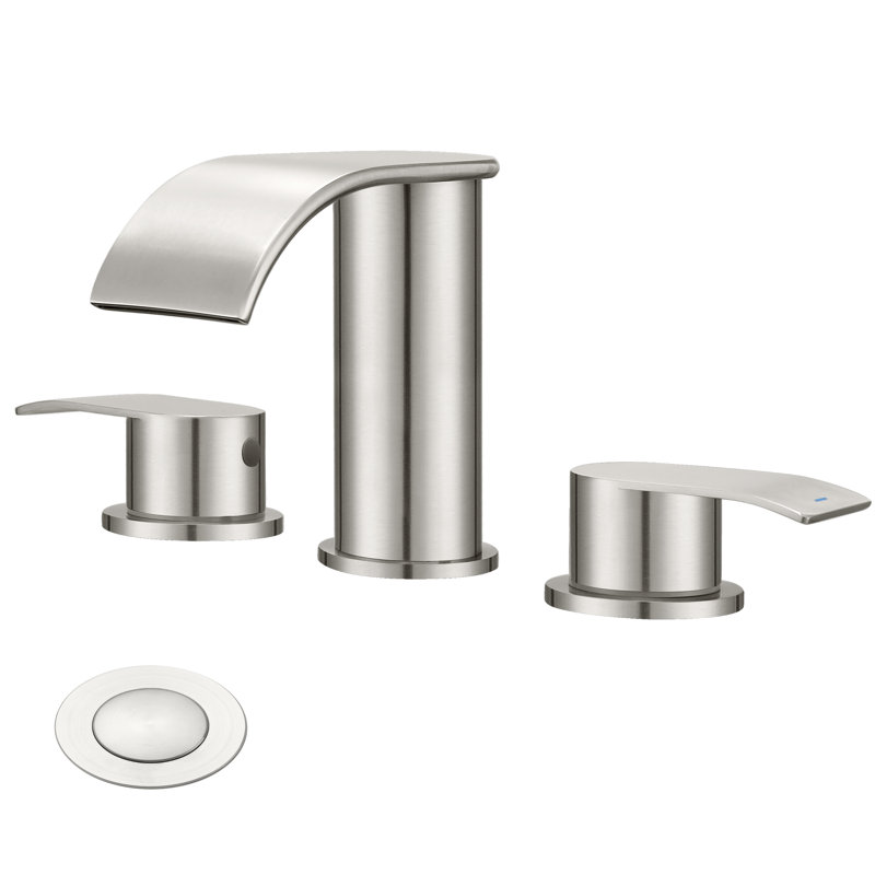 Robinet de lavabo pour salle de bain à poignée double 8 po avec bonde escamotable, Nickel brossé