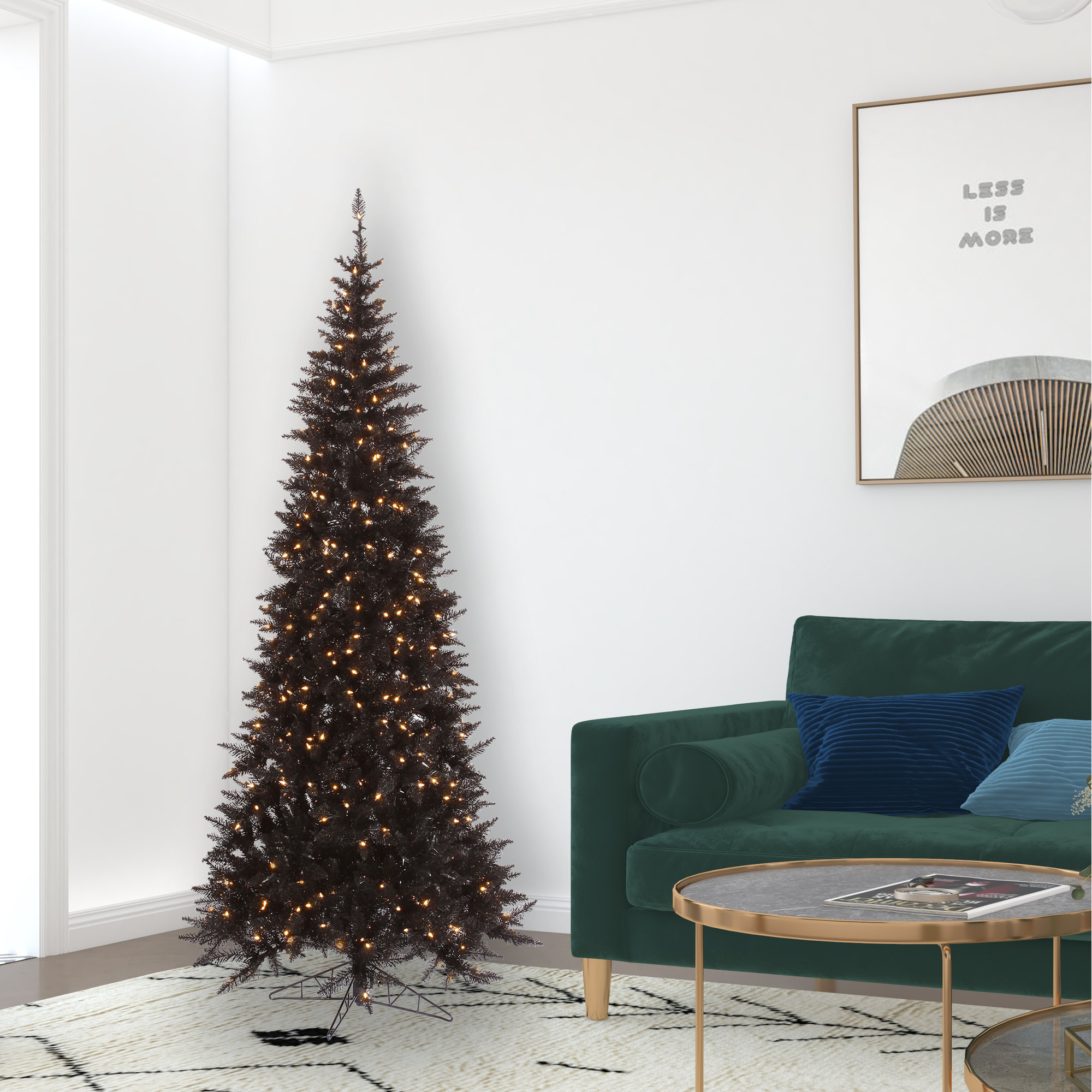 Slaytonville Black Fir Slim Artificial Christmas Tree, Pre-Lit, 9' H