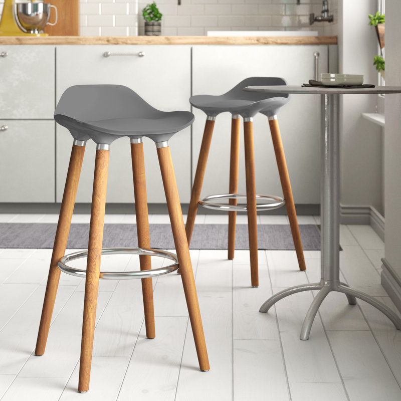 Acantha Counter Stool with Solid Wood Frame, Grey
