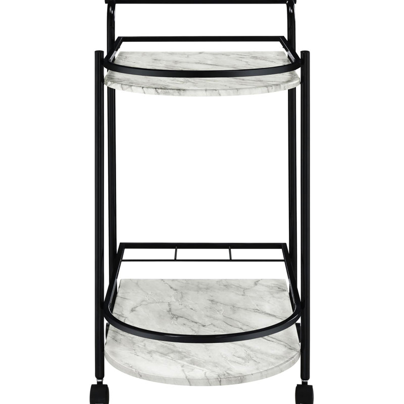 Modern Metal Serving Cart With Faux White Marble Shelving And Wine Rack Feature Sleek Surfaces Lockable For Drinks