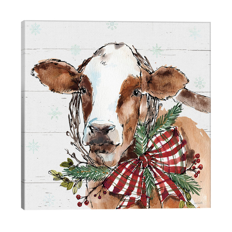 Christmas Cow 1 Piece Painting on Canvas, 93.98 cm H x 93.98 cm W x 1.91 cm D, Wrapped Canvas