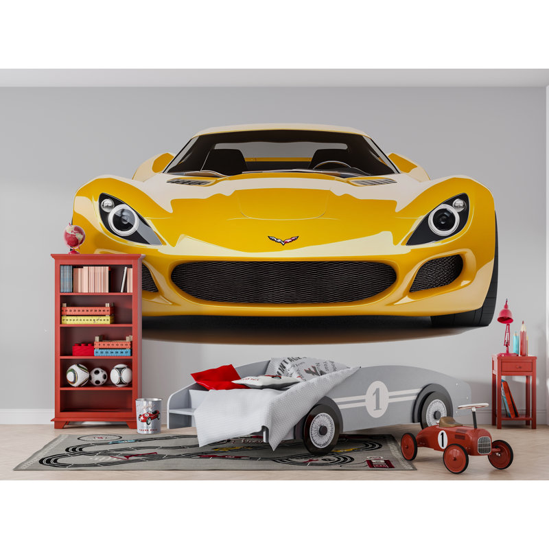 Décoration murale 3D jaune, chambre d'enfant, voiture 281Mv, H 16 po x l 9 po