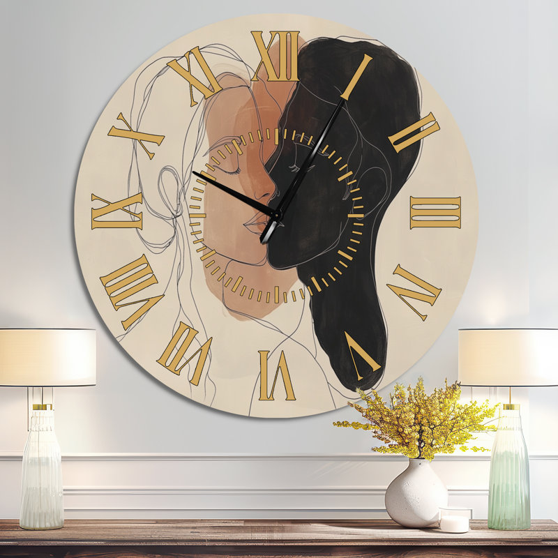 Horloge murale abstraite Embrace in a Single Line, Surdimensionné
