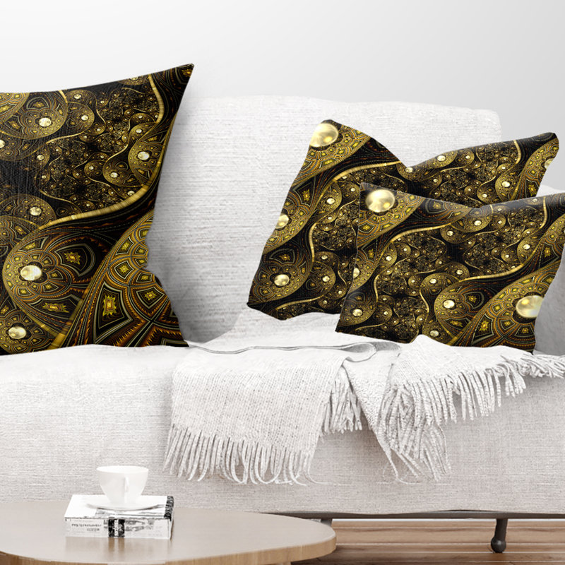 Brown Metallic Fabric Pattern - Floral Printed Throw Pillow