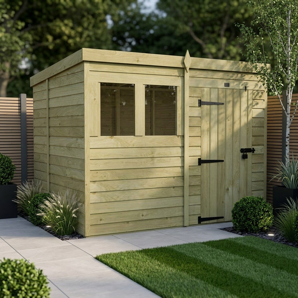 Total Sheds 6ft x 8ft Pent Garden Shed - Single Door - With Windows - Pressure Treated Timber - UK Manufactured