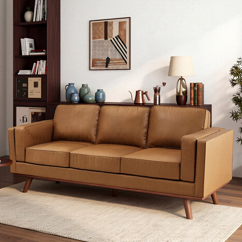 Reeves 84'' Vegan Leather Sofa, Caramel Brown Performance Vegan Leather