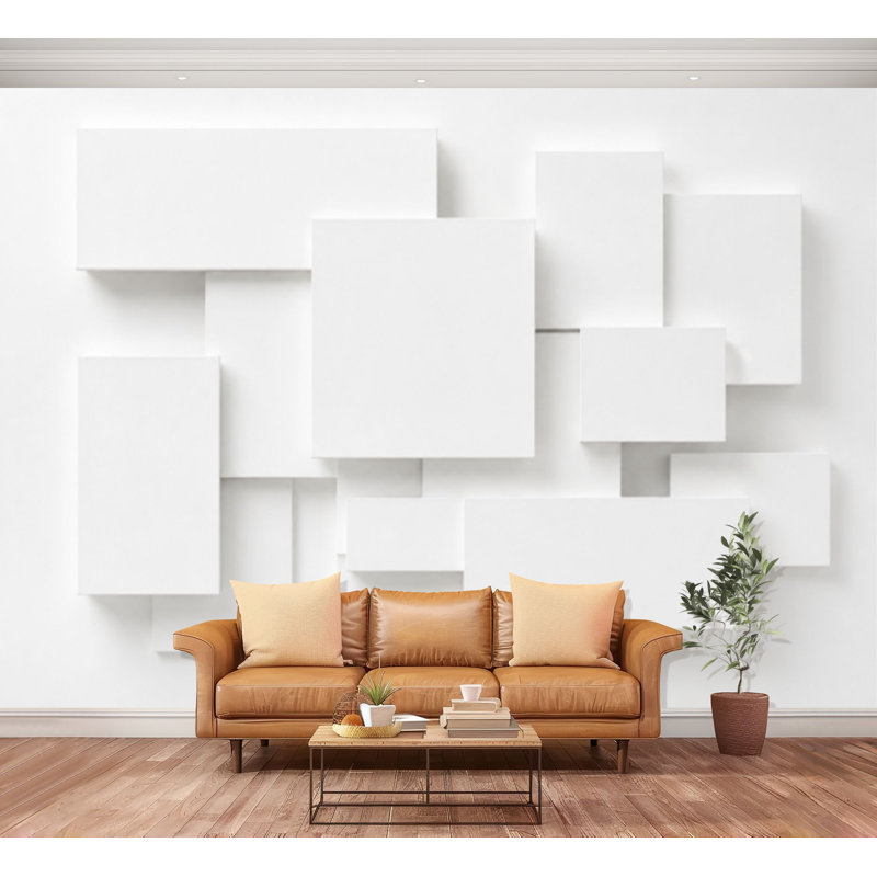Papier peint adhésif mural, lumière blanche, forme géométrique abstraite, rendu 3D pour présentation, papier autocollant amovible, décoration murale pour salon, chambre à coucher H 100 po x l 144 po