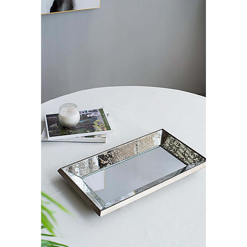 Miroir rectangulaire 20 po x 12 po avec détails floraux, plateau de présentation en miroir et miroir mural, 20 po x 12 po