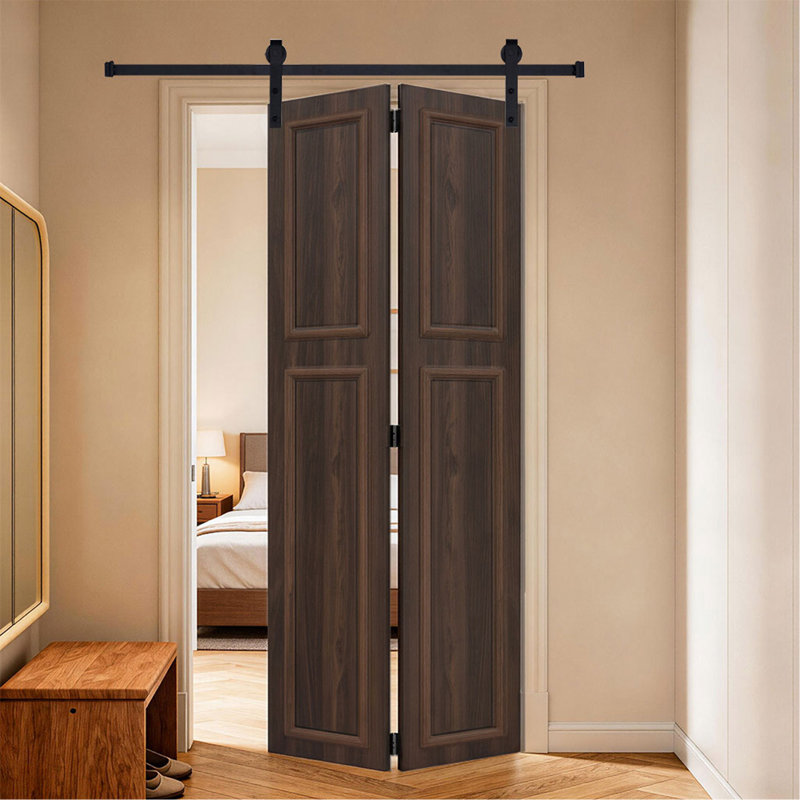 18 series 34in.X96 in. 3/4 inch thickness 2-Panel Walnut Color Finished MDF Bi-fold door with Barn door hardware