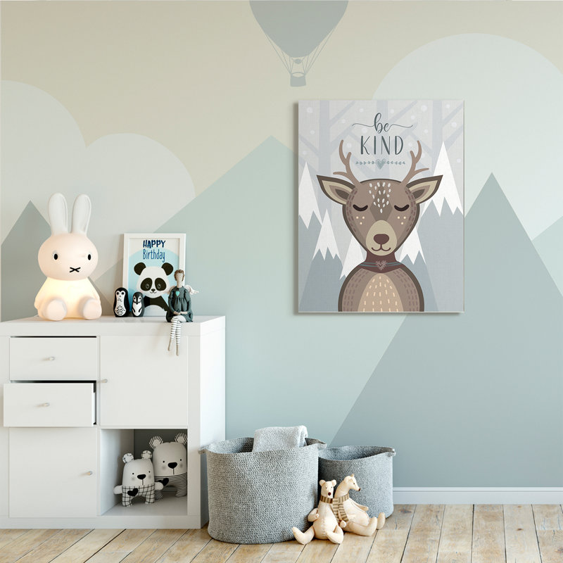 Be Be Sentiment, dessin animé, cerf, montagnes enneigées, H 48 po x l 36 po x P 1,5 po, Toile tendue
