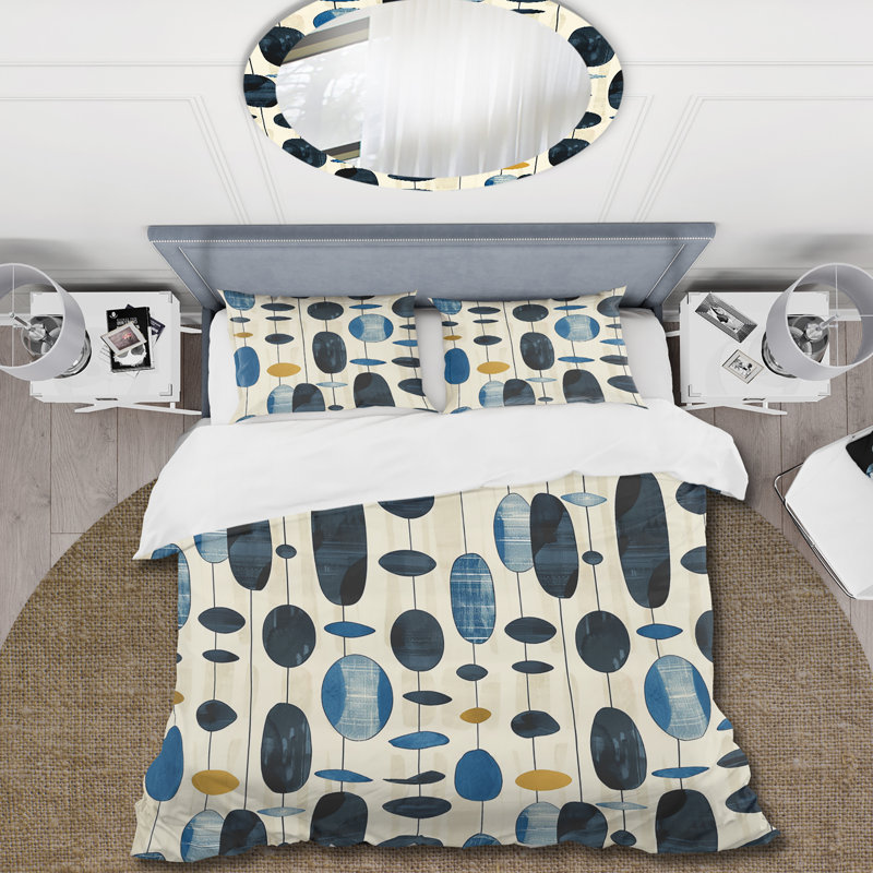 Ensemble de housse de couette ivoire bleu Midcentury Shapes VI - Midcentury