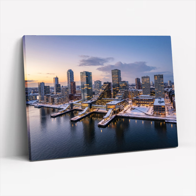 Ensemble de 1 tableau sur toile représentant la silhouette de la ville, 24"H x 36"W, Wrapped Canvas