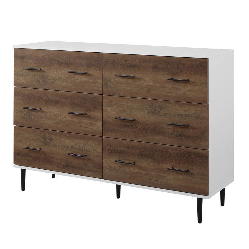 Ritzman 6 Drawer 132cm W Double Dresser, Rustic Oak/White