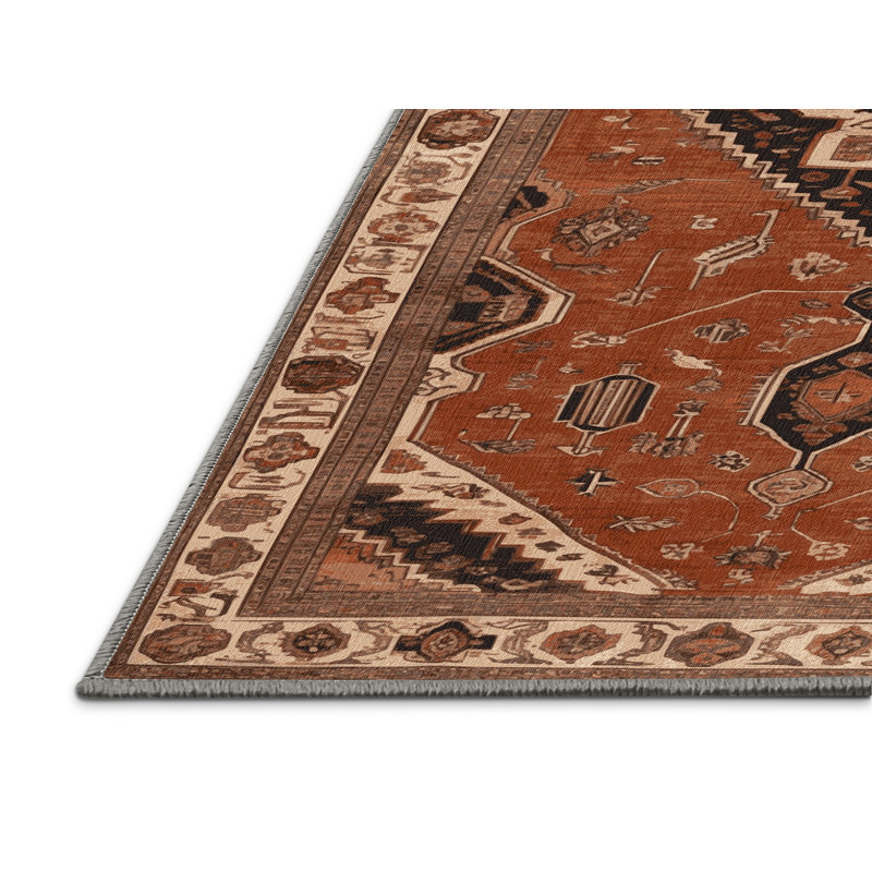 Machine Washable Persian Brown Area Rug, Rectangle 6' x 9'