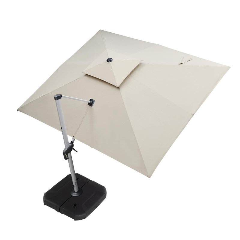2.75m x3.3m / 2.75m x3.65m Rectangular Cantilever Parasol With Base, Beige, 274cm H x 330cm W x 270cm D