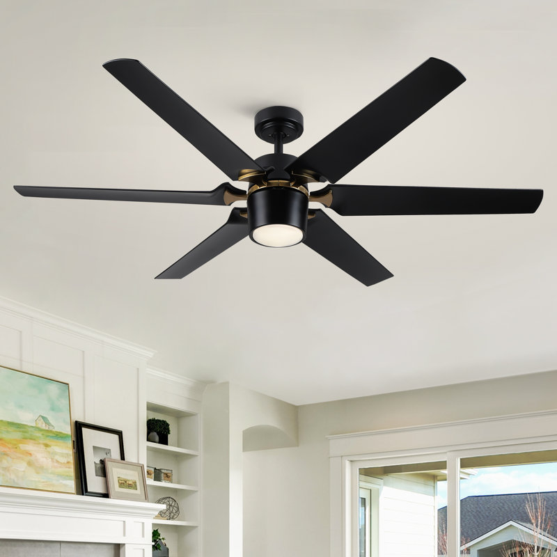 Modern 60'' Black and Gold Ceiling Fan with LED Light and Remote