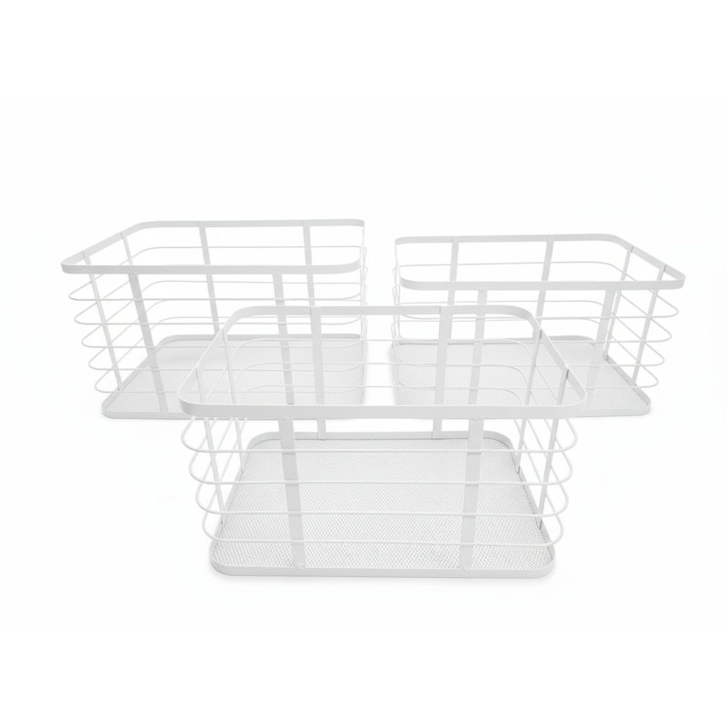  Ensemble de paniers en métal 3 pièces, paniers de rangement pour garde-robe minimalistes modernes, conception ouverte avec poignées, 3 tailles, blanc éclatant