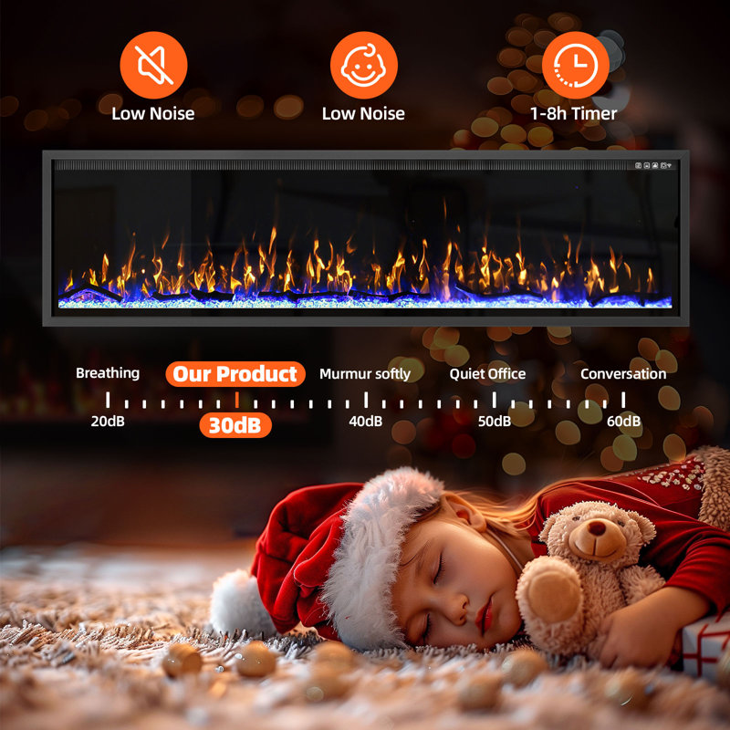 Smart Linear Electric Fireplace, 23.23" H x 72" W x 7.48" D