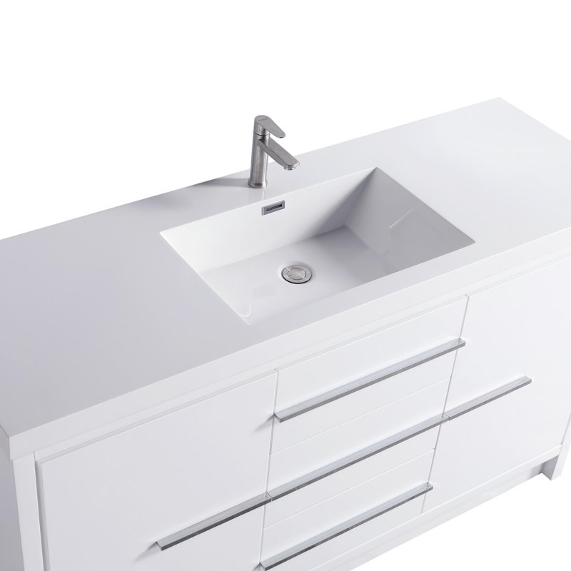 Capot-2s 60,00 po X P 19,70 po P 35,00 po Meuble-lavabo autoportant H en bois blanc avec plateau blanc