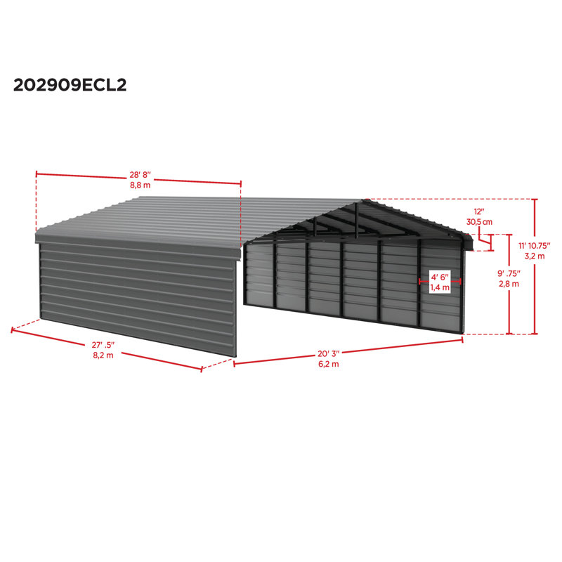Eggshell Steel Carport Kit with Black Frame, 20 ft x 29 ft