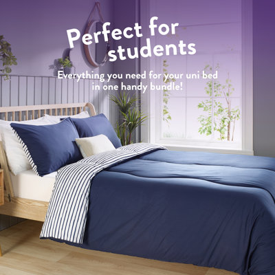 Back to Uni Navy Printed Stripe 10.5 Tog Duvet, 2 Medium Pillows