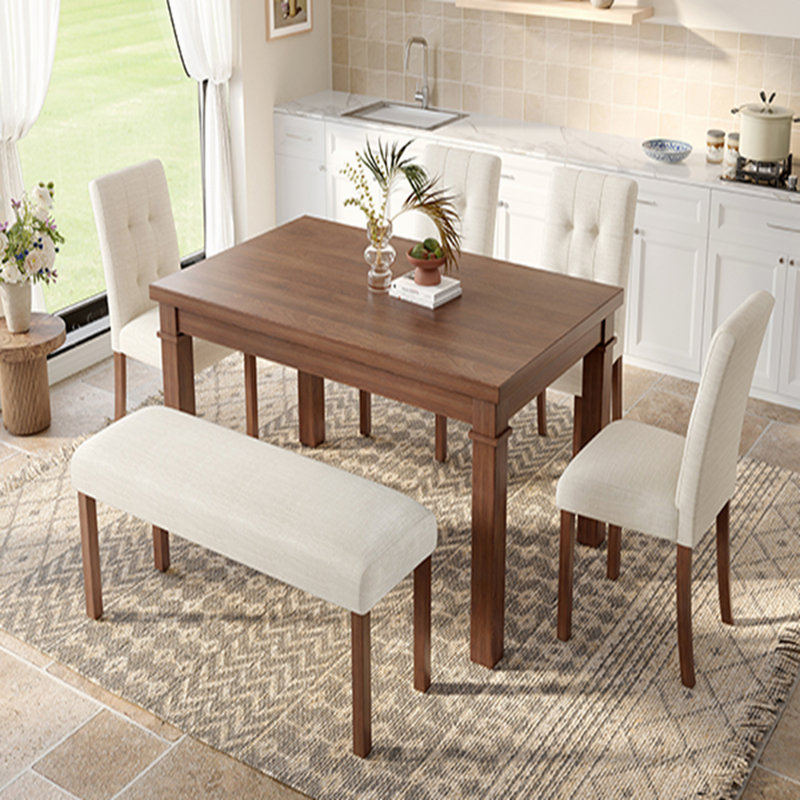 Ensemble de salle à manger moderne 6 pièces avec table rectangulaire, 4 chaises et banc rembourrés, facile à assembler et peu encombrant pour la salle à manger et le salon