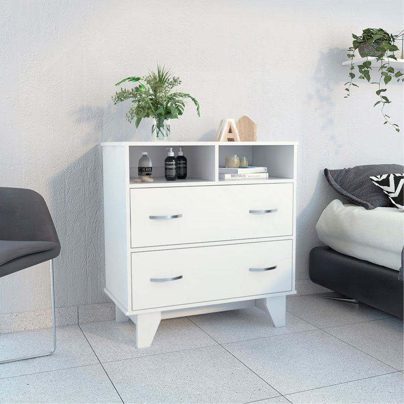 Commode 2 tiroirs Aaron, Blanc