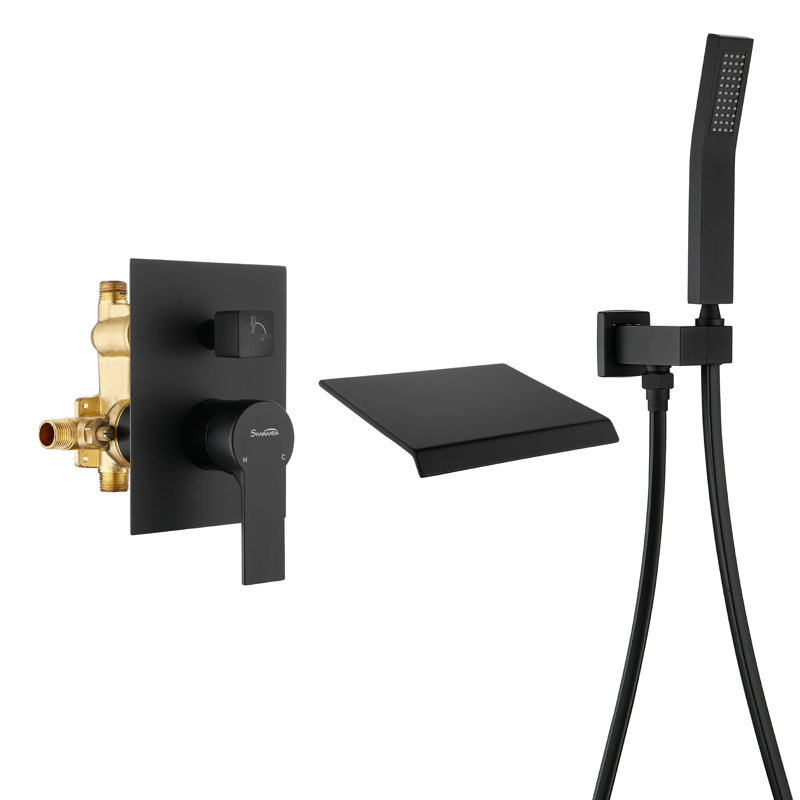 1 Handle Wall Waterfall Faucet with Diverter, Black