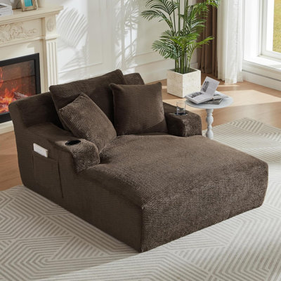 49"W Oversized Chaise Lounge Chair Indoor With Storage, Upholstered Deep Seat Sleeper Sofa Couch With Cup Holder For Living Room, Bedroom, Office by Wrought Studio