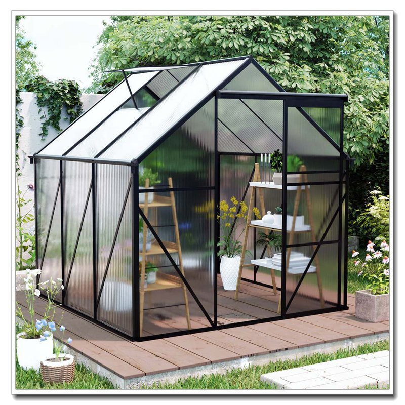 6X6FT-BLACK Polycarbonate Greenhouse Raised Base and Anchor Aluminum Heavy Duty Walk-in Greenhouses for Outdoor Backyard in All Season (W540S00002)