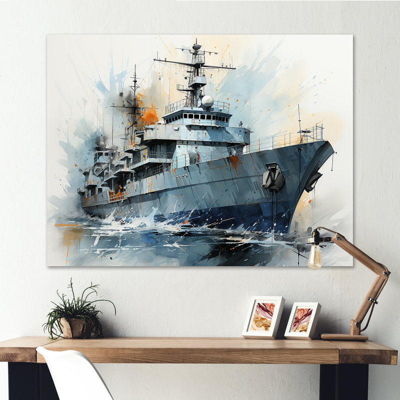 Marine armée, bateau, frégate II - Art mural militaire, Toile tendue, H 16 po x l 32 po x P 1 po
