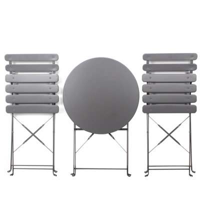 3 Pieces Patio Bistro - Gray Metal, Rust & , Foldable For Space Saving, Stylish And Enjoyable, Fade Cushions, Easy To Assemble Polish Balcony Strong Rust- Structure, Comfortable, Install Clean Up